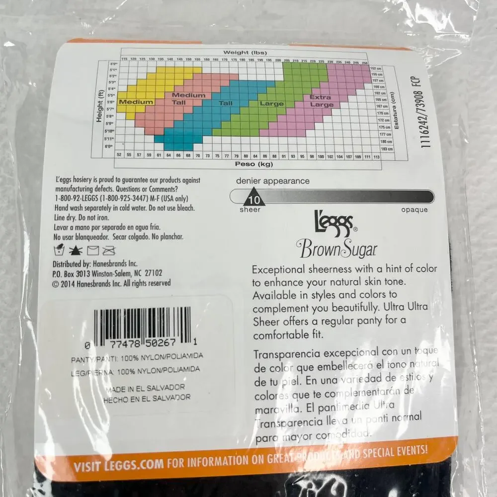 Lot of 3 L'eggs Brown Sugar Ultra Sheer Pantyhose M/T Black New